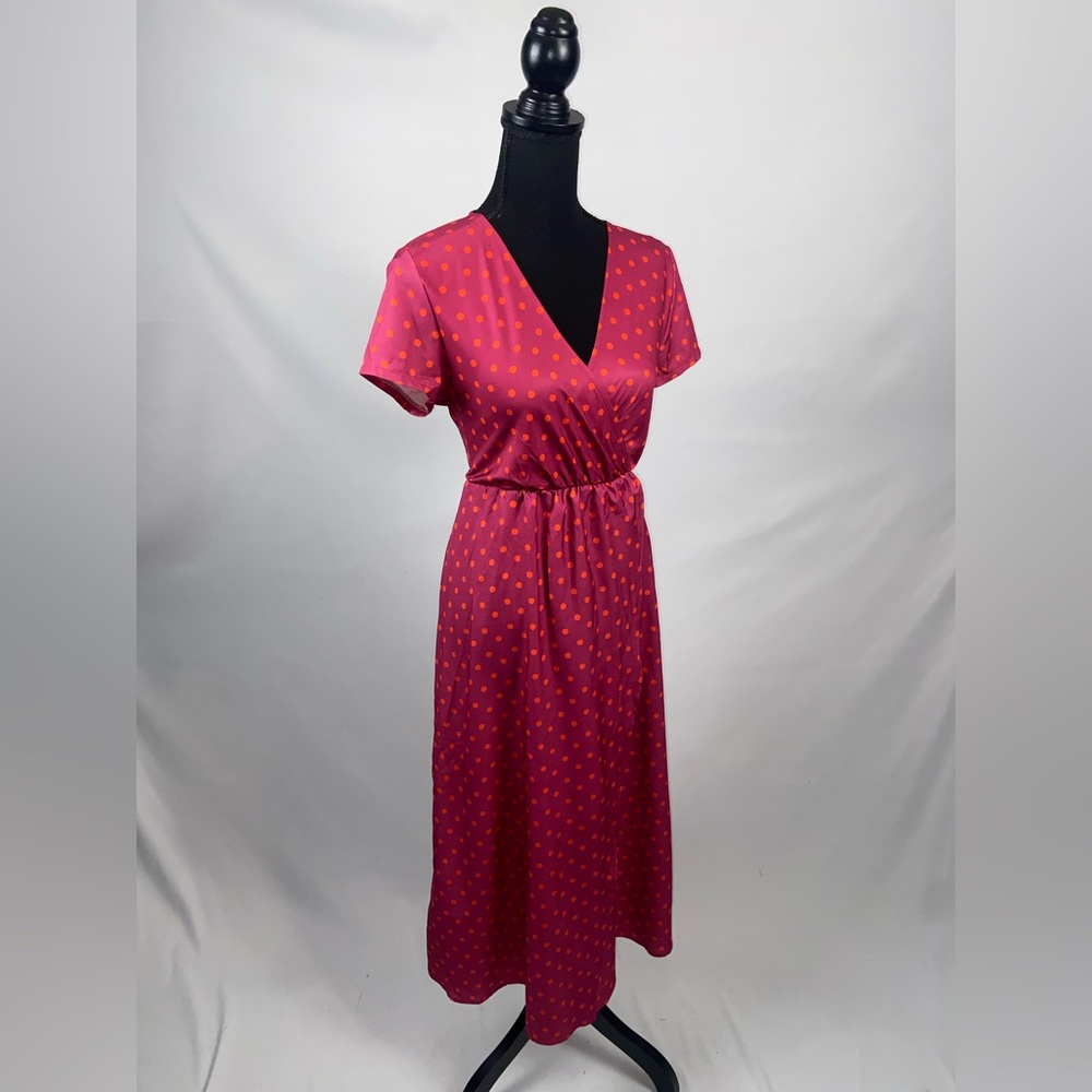 Maxi Dress Pink + Orange V-neck short sleeve Small Elastic waistband